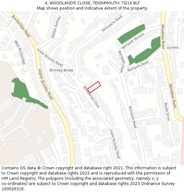 4, WOODLANDS CLOSE, TEIGNMOUTH, TQ14 8LF: Location map and indicative extent of plot