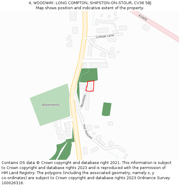 4, WOODWAY, LONG COMPTON, SHIPSTON-ON-STOUR, CV36 5BJ: Location map and indicative extent of plot