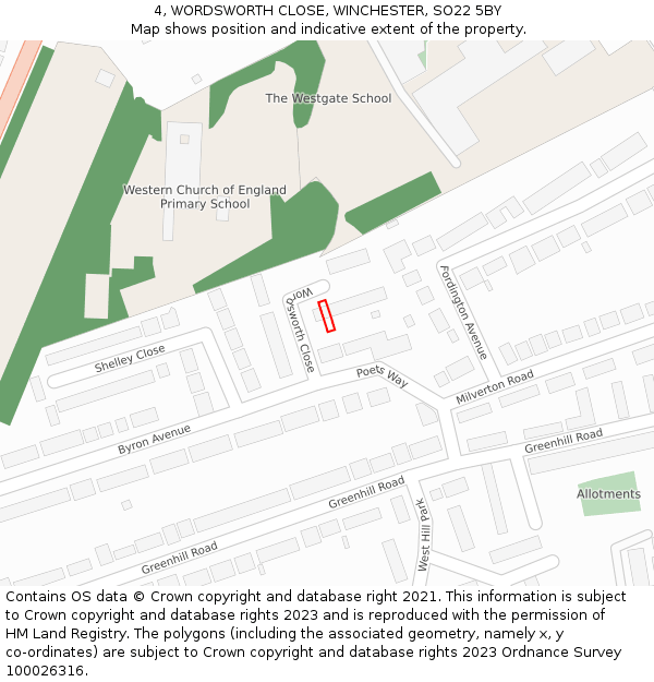 4, WORDSWORTH CLOSE, WINCHESTER, SO22 5BY: Location map and indicative extent of plot