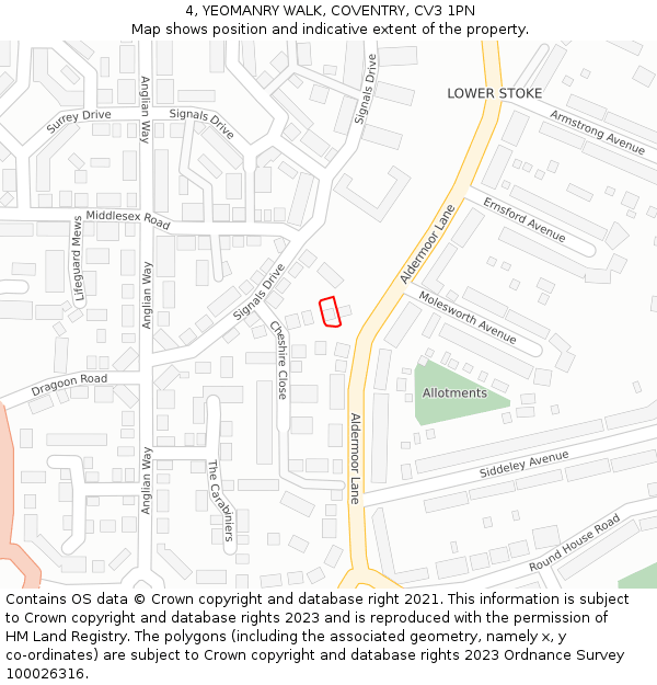 4, YEOMANRY WALK, COVENTRY, CV3 1PN: Location map and indicative extent of plot