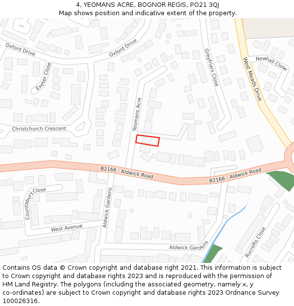 4, YEOMANS ACRE, BOGNOR REGIS, PO21 3QJ: Location map and indicative extent of plot