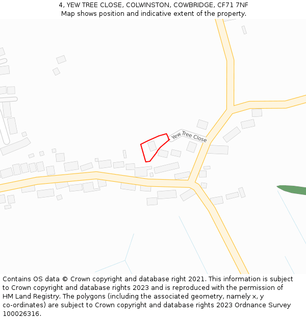 4, YEW TREE CLOSE, COLWINSTON, COWBRIDGE, CF71 7NF: Location map and indicative extent of plot