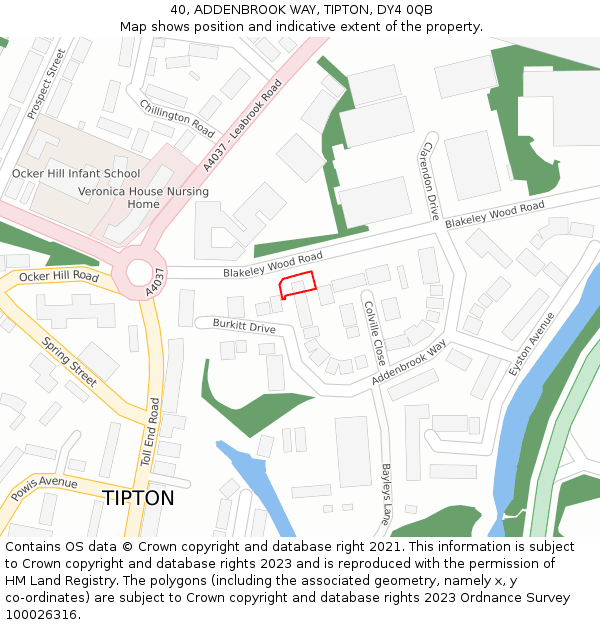 40, ADDENBROOK WAY, TIPTON, DY4 0QB: Location map and indicative extent of plot