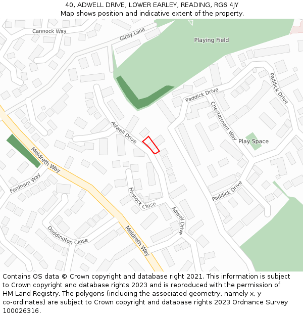 40, ADWELL DRIVE, LOWER EARLEY, READING, RG6 4JY: Location map and indicative extent of plot