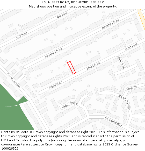 40, ALBERT ROAD, ROCHFORD, SS4 3EZ: Location map and indicative extent of plot