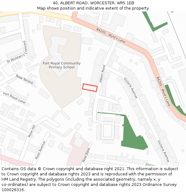 40, ALBERT ROAD, WORCESTER, WR5 1EB: Location map and indicative extent of plot