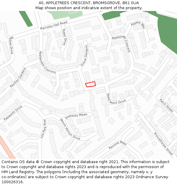 40, APPLETREES CRESCENT, BROMSGROVE, B61 0UA: Location map and indicative extent of plot