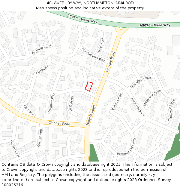 40, AVEBURY WAY, NORTHAMPTON, NN4 0QD: Location map and indicative extent of plot