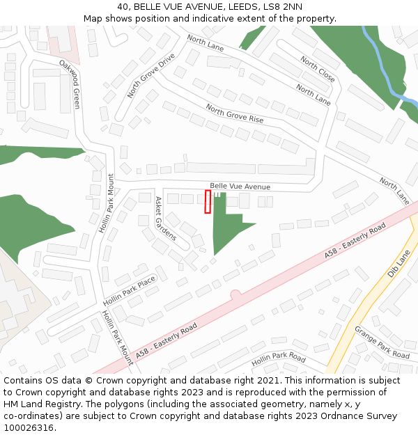 40, BELLE VUE AVENUE, LEEDS, LS8 2NN: Location map and indicative extent of plot