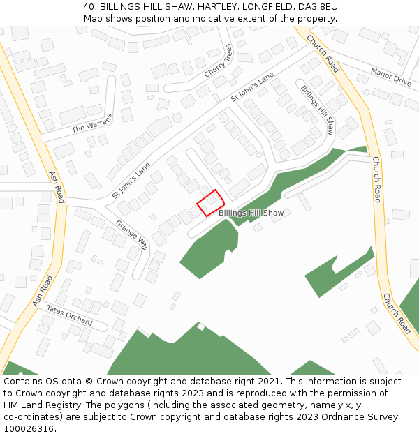 40, BILLINGS HILL SHAW, HARTLEY, LONGFIELD, DA3 8EU: Location map and indicative extent of plot