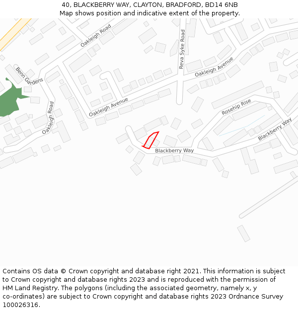 40, BLACKBERRY WAY, CLAYTON, BRADFORD, BD14 6NB: Location map and indicative extent of plot