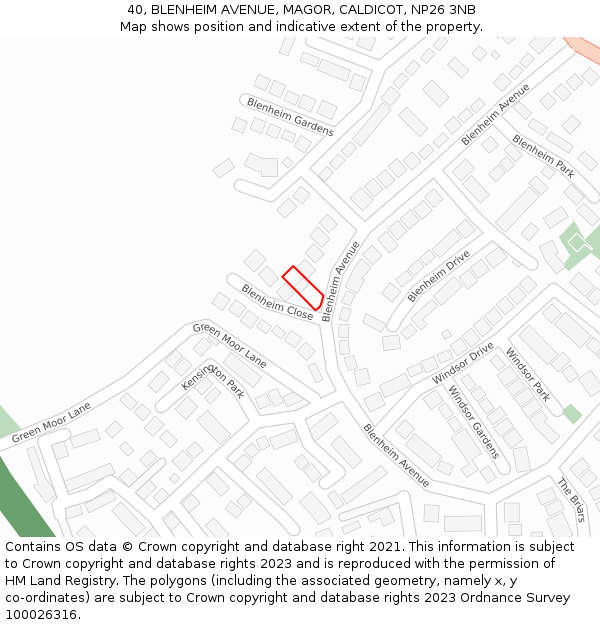 40, BLENHEIM AVENUE, MAGOR, CALDICOT, NP26 3NB: Location map and indicative extent of plot