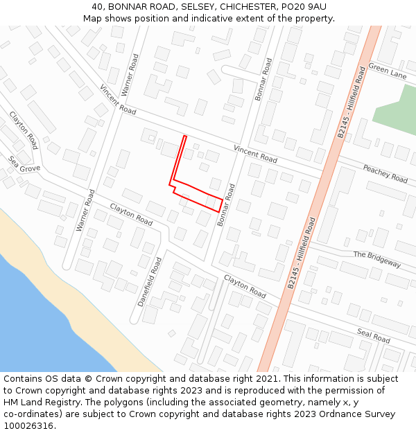 40, BONNAR ROAD, SELSEY, CHICHESTER, PO20 9AU: Location map and indicative extent of plot