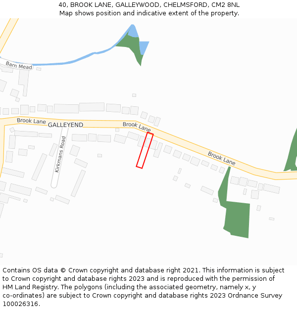 40, BROOK LANE, GALLEYWOOD, CHELMSFORD, CM2 8NL: Location map and indicative extent of plot