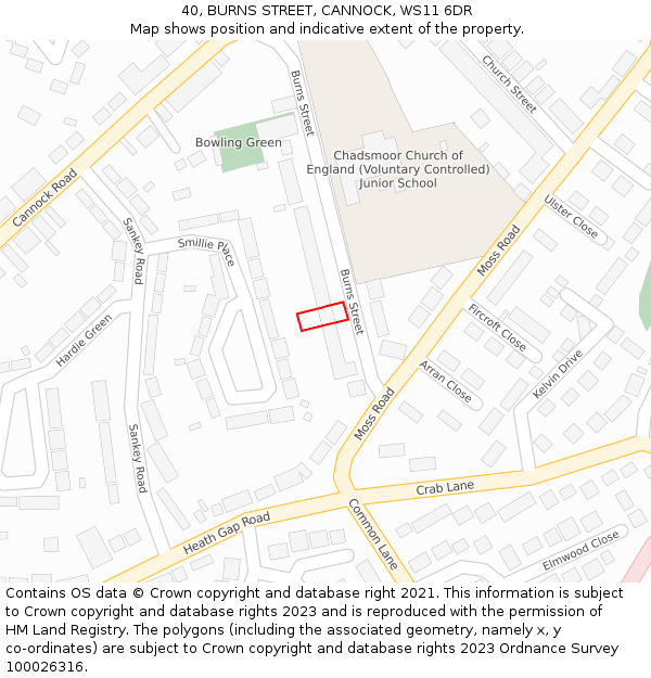 40, BURNS STREET, CANNOCK, WS11 6DR: Location map and indicative extent of plot