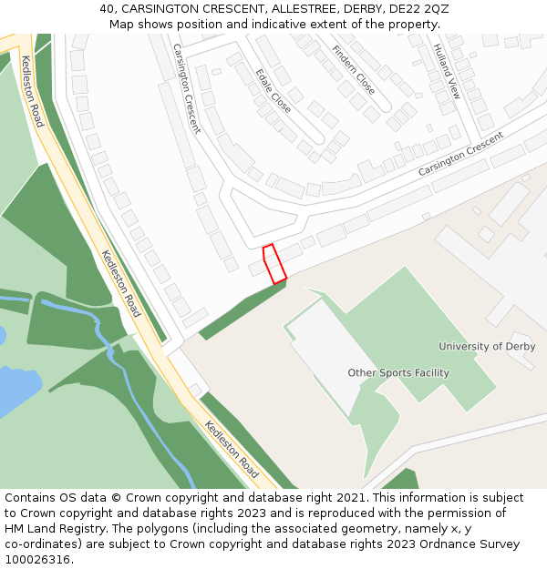 40, CARSINGTON CRESCENT, ALLESTREE, DERBY, DE22 2QZ: Location map and indicative extent of plot