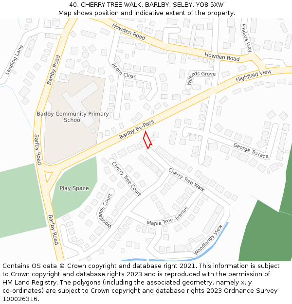 40, CHERRY TREE WALK, BARLBY, SELBY, YO8 5XW: Location map and indicative extent of plot