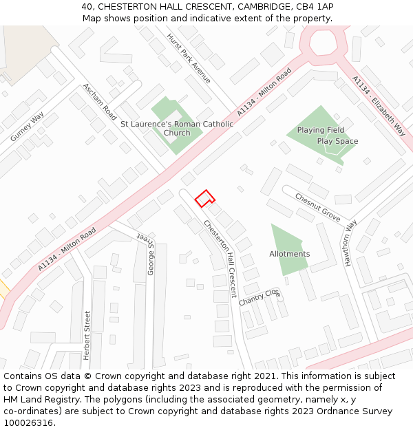 40, CHESTERTON HALL CRESCENT, CAMBRIDGE, CB4 1AP: Location map and indicative extent of plot