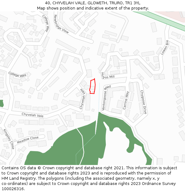 40, CHYVELAH VALE, GLOWETH, TRURO, TR1 3YL: Location map and indicative extent of plot