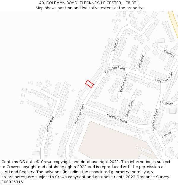 40, COLEMAN ROAD, FLECKNEY, LEICESTER, LE8 8BH: Location map and indicative extent of plot