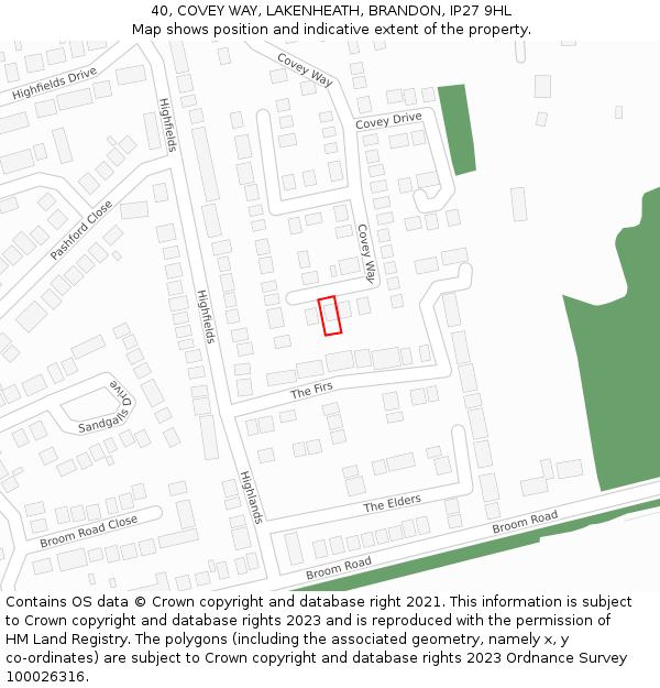 40, COVEY WAY, LAKENHEATH, BRANDON, IP27 9HL: Location map and indicative extent of plot