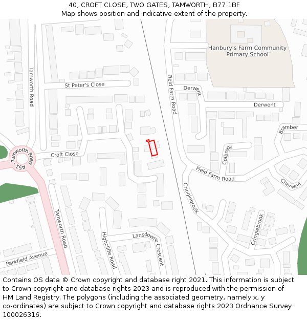 40, CROFT CLOSE, TWO GATES, TAMWORTH, B77 1BF: Location map and indicative extent of plot