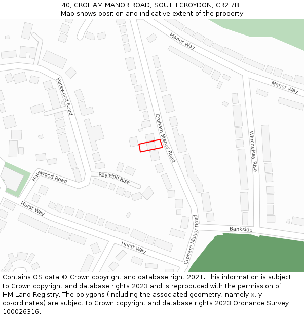 40, CROHAM MANOR ROAD, SOUTH CROYDON, CR2 7BE: Location map and indicative extent of plot