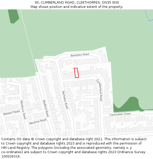 40, CUMBERLAND ROAD, CLEETHORPES, DN35 0NS: Location map and indicative extent of plot