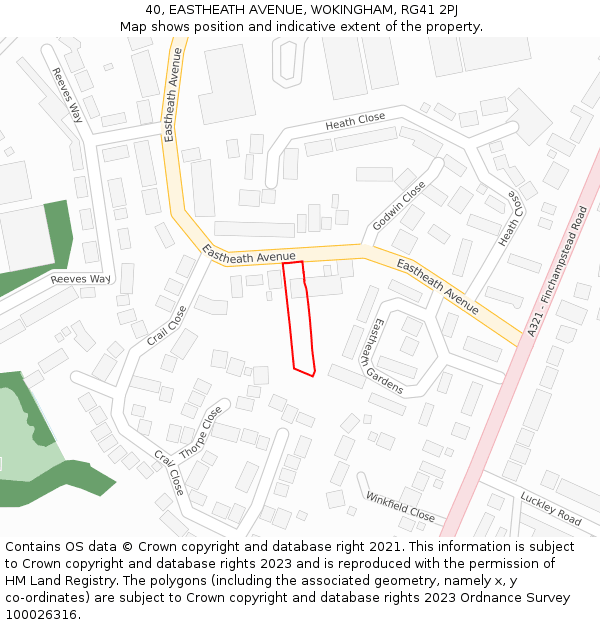 40, EASTHEATH AVENUE, WOKINGHAM, RG41 2PJ: Location map and indicative extent of plot