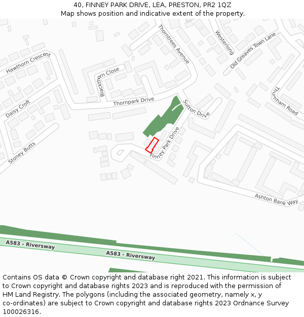 40, FINNEY PARK DRIVE, LEA, PRESTON, PR2 1QZ: Location map and indicative extent of plot