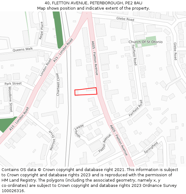 40, FLETTON AVENUE, PETERBOROUGH, PE2 8AU: Location map and indicative extent of plot