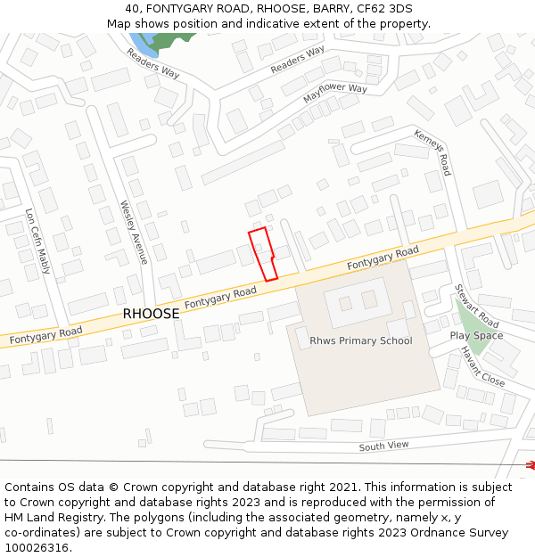 40, FONTYGARY ROAD, RHOOSE, BARRY, CF62 3DS: Location map and indicative extent of plot