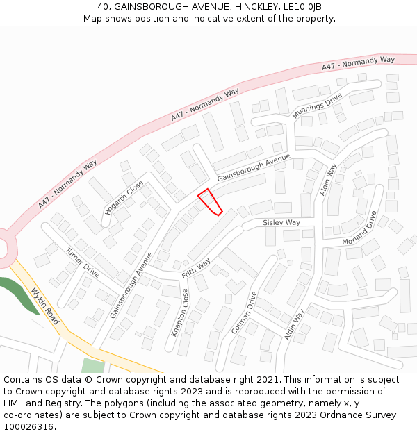 40, GAINSBOROUGH AVENUE, HINCKLEY, LE10 0JB: Location map and indicative extent of plot