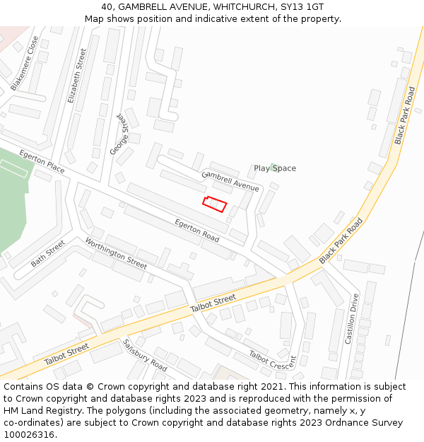 40, GAMBRELL AVENUE, WHITCHURCH, SY13 1GT: Location map and indicative extent of plot