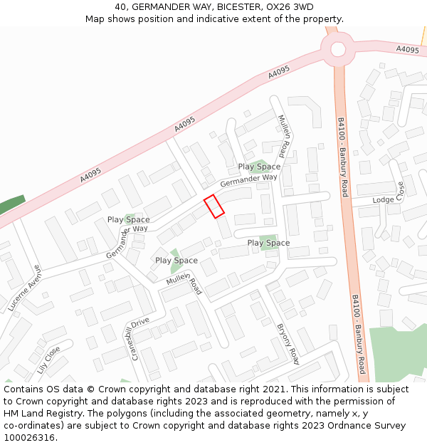 40, GERMANDER WAY, BICESTER, OX26 3WD: Location map and indicative extent of plot