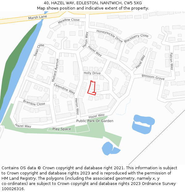 40, HAZEL WAY, EDLESTON, NANTWICH, CW5 5XG: Location map and indicative extent of plot