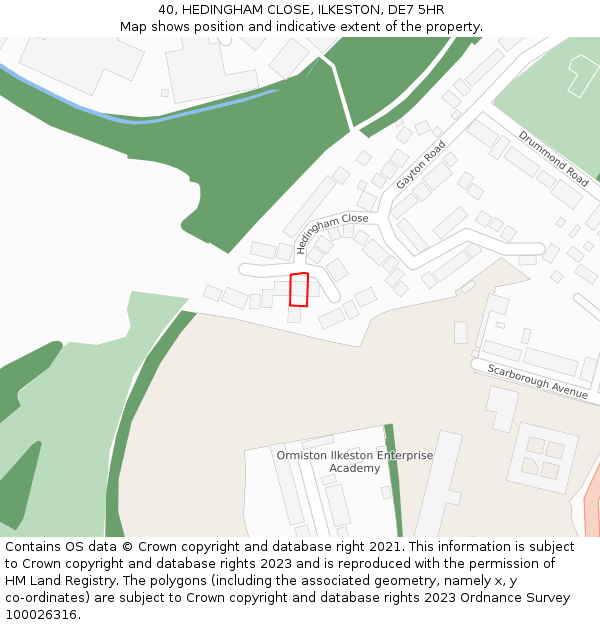 40, HEDINGHAM CLOSE, ILKESTON, DE7 5HR: Location map and indicative extent of plot