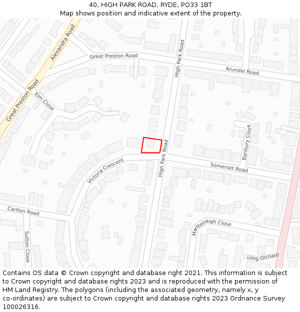 40, HIGH PARK ROAD, RYDE, PO33 1BT: Location map and indicative extent of plot