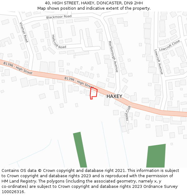 40, HIGH STREET, HAXEY, DONCASTER, DN9 2HH: Location map and indicative extent of plot