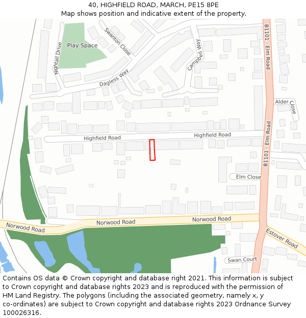 40, HIGHFIELD ROAD, MARCH, PE15 8PE: Location map and indicative extent of plot