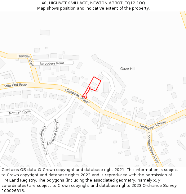 40, HIGHWEEK VILLAGE, NEWTON ABBOT, TQ12 1QQ: Location map and indicative extent of plot