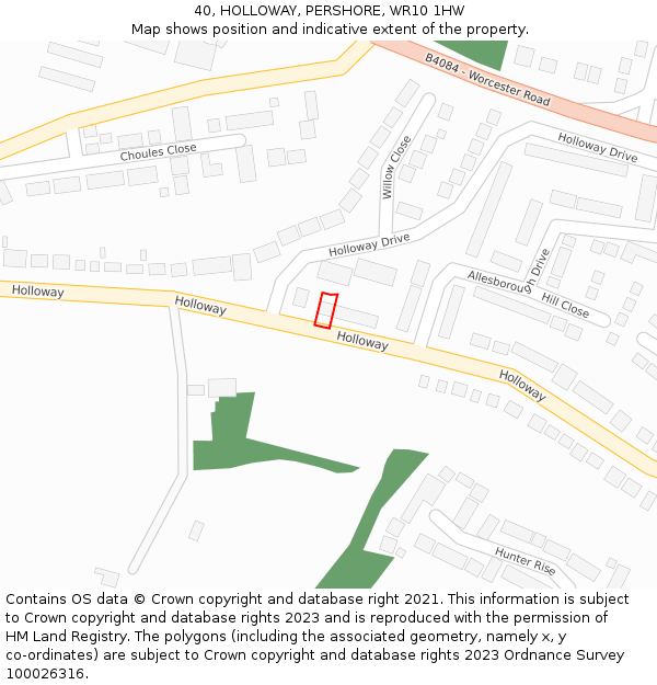 40, HOLLOWAY, PERSHORE, WR10 1HW: Location map and indicative extent of plot