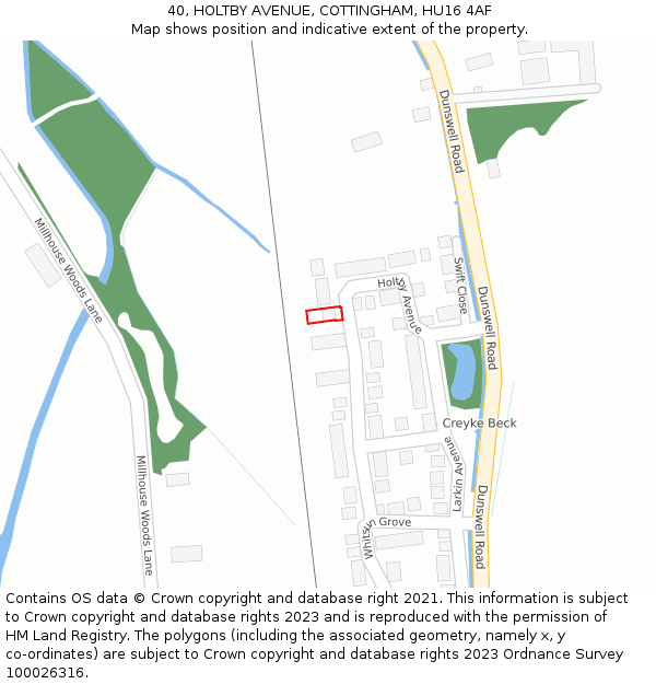 40, HOLTBY AVENUE, COTTINGHAM, HU16 4AF: Location map and indicative extent of plot