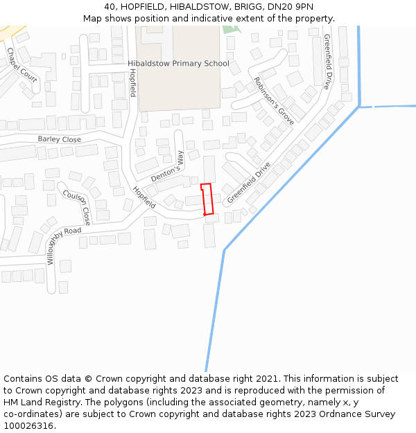 40, HOPFIELD, HIBALDSTOW, BRIGG, DN20 9PN: Location map and indicative extent of plot