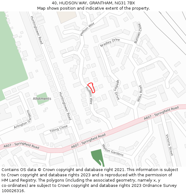 40, HUDSON WAY, GRANTHAM, NG31 7BX: Location map and indicative extent of plot