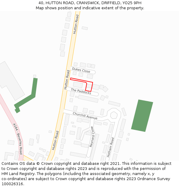 40, HUTTON ROAD, CRANSWICK, DRIFFIELD, YO25 9PH: Location map and indicative extent of plot