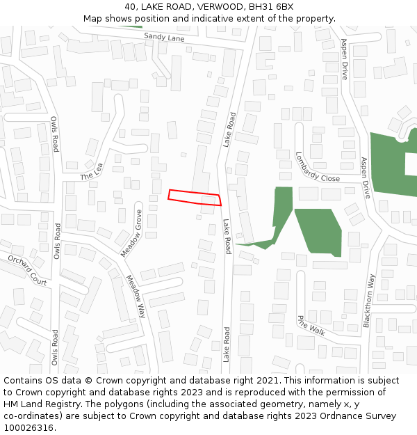 40, LAKE ROAD, VERWOOD, BH31 6BX: Location map and indicative extent of plot