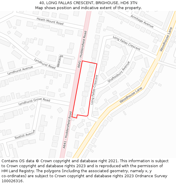 40, LONG FALLAS CRESCENT, BRIGHOUSE, HD6 3TN: Location map and indicative extent of plot