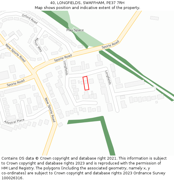 40, LONGFIELDS, SWAFFHAM, PE37 7RH: Location map and indicative extent of plot