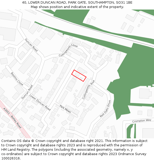 40, LOWER DUNCAN ROAD, PARK GATE, SOUTHAMPTON, SO31 1BE: Location map and indicative extent of plot